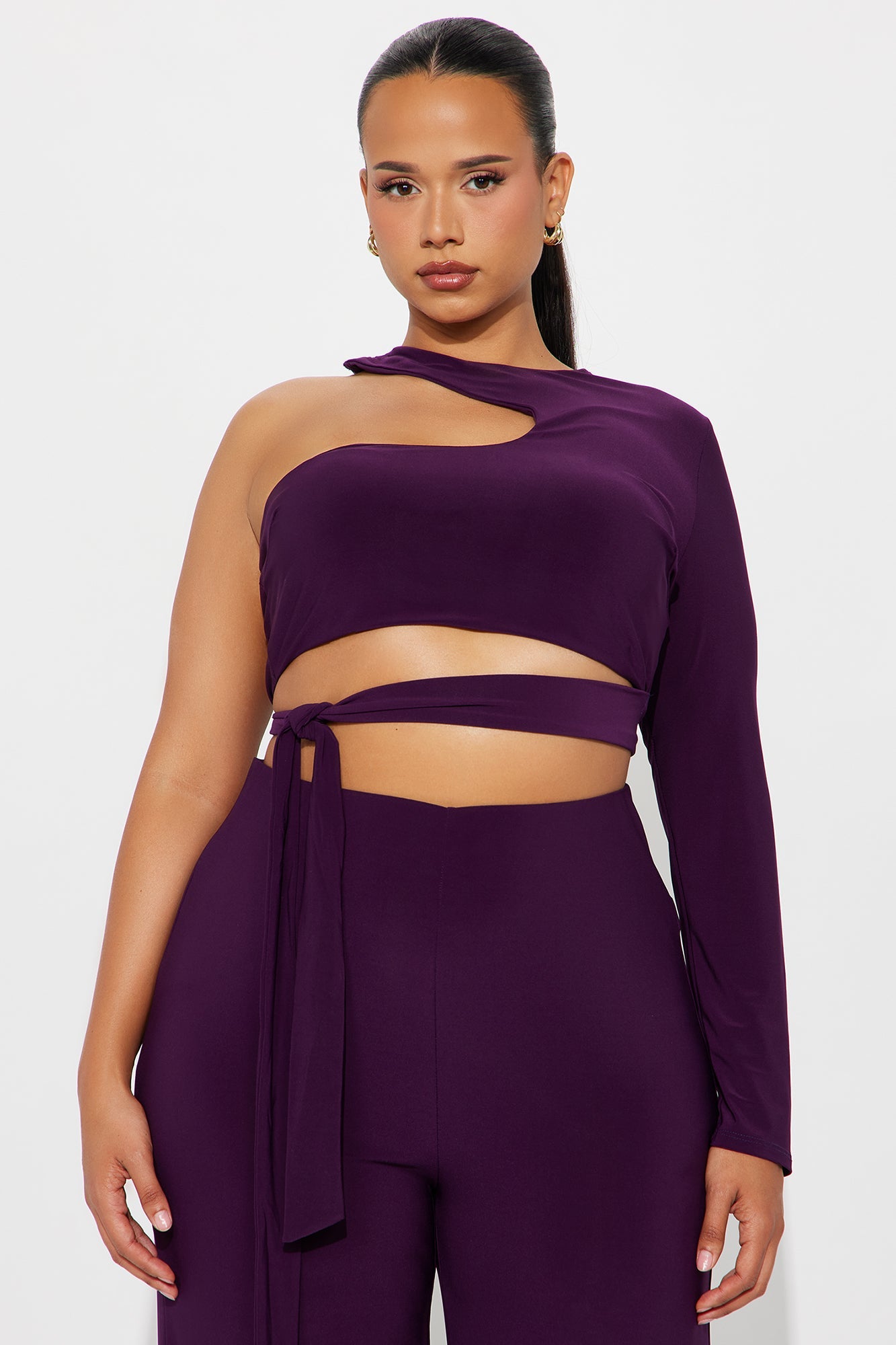 Carly One Shoulder Pant Set - Eggplant