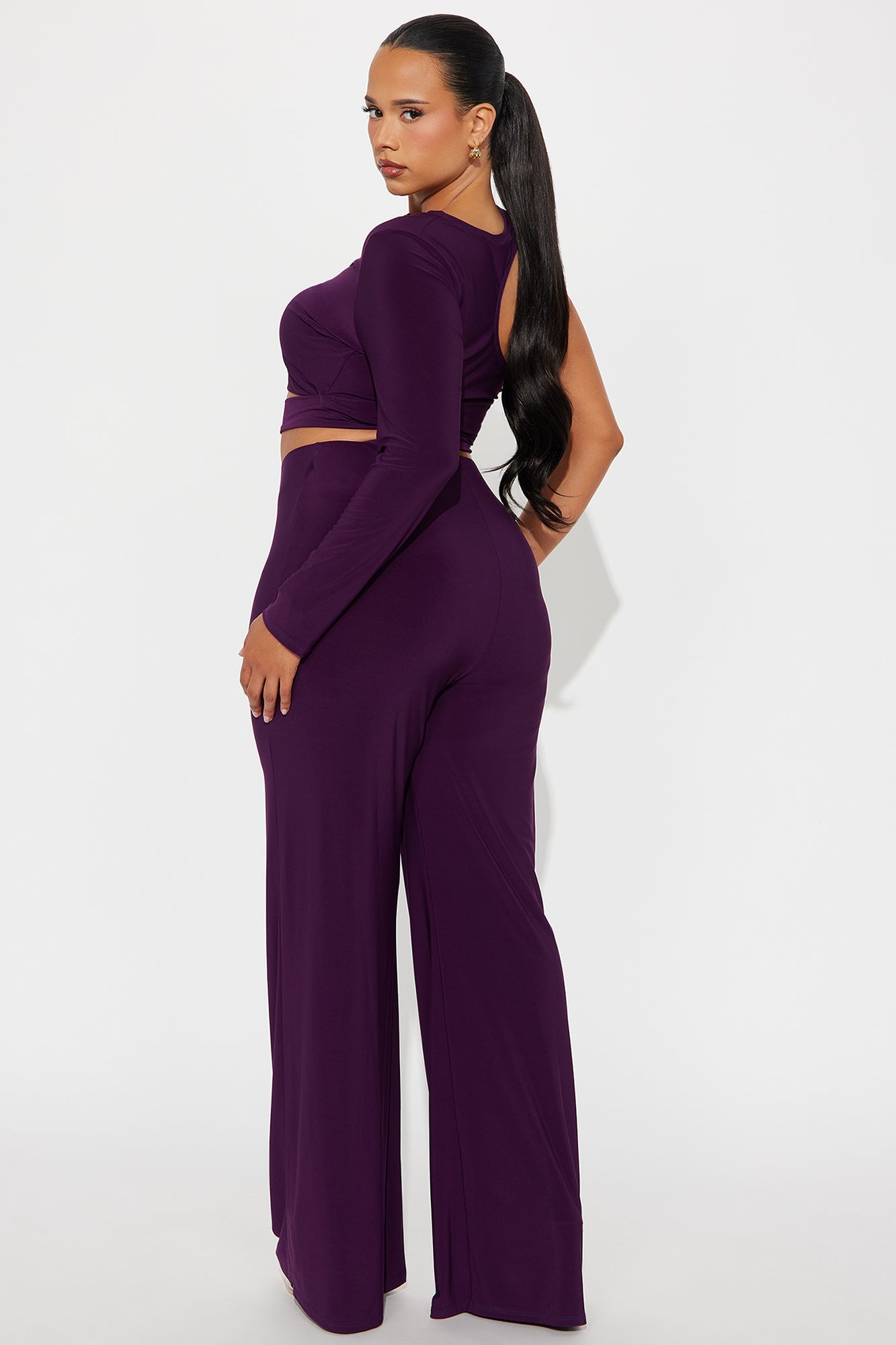 Carly One Shoulder Pant Set - Eggplant