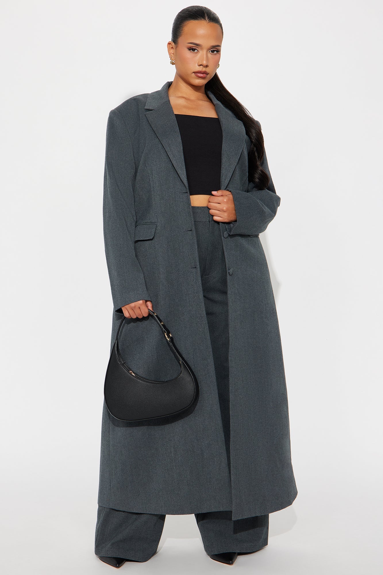 Level Of Sophistication Crepe Woven Wide Leg Trouser Pant - Charcoal