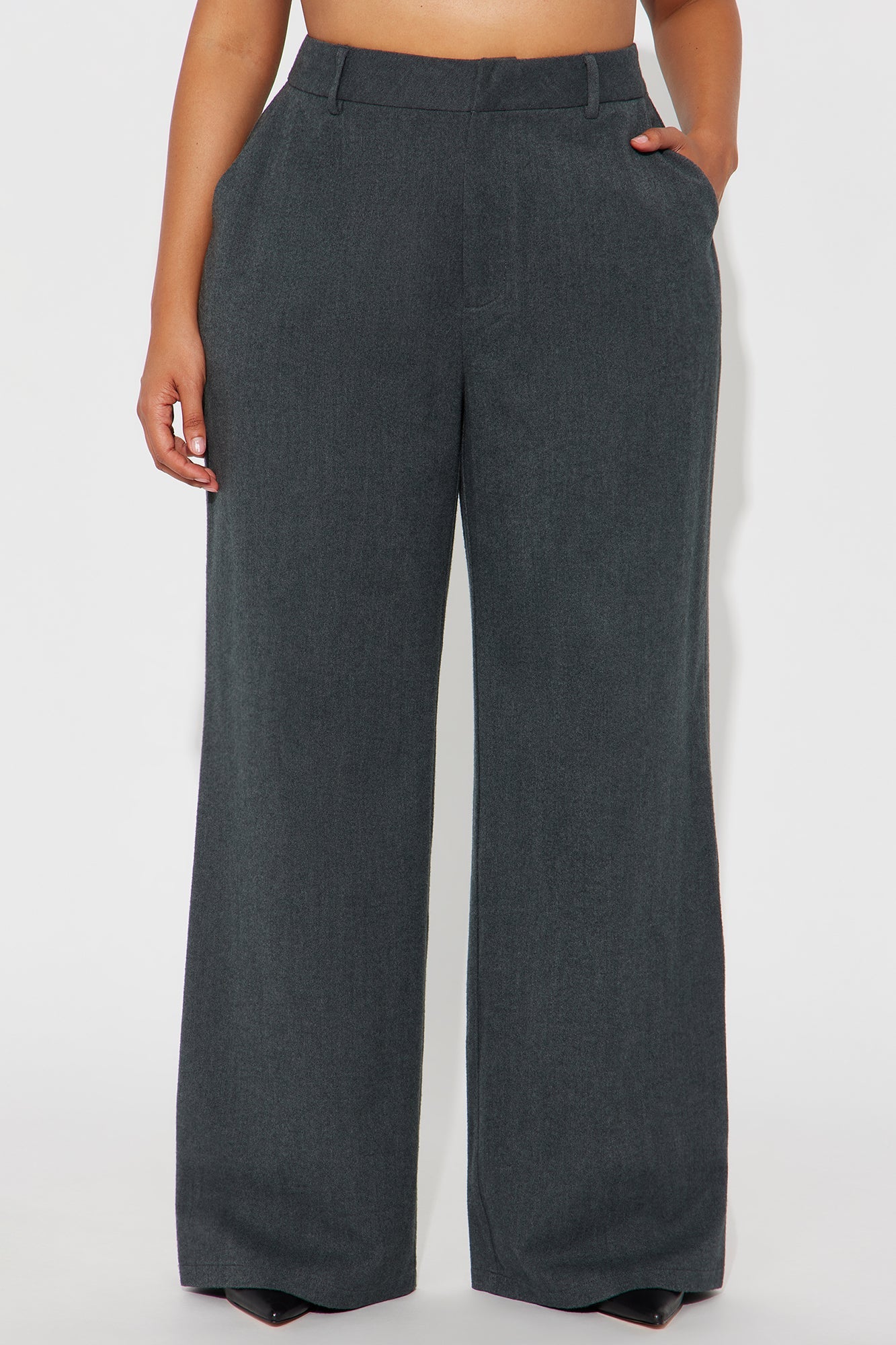 Level Of Sophistication Crepe Woven Wide Leg Trouser Pant - Charcoal
