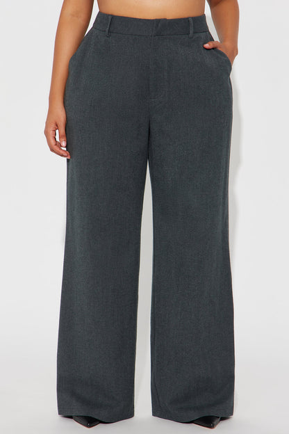 Level Of Sophistication Crepe Woven Wide Leg Trouser Pant - Charcoal