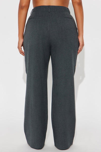Level Of Sophistication Crepe Woven Wide Leg Trouser Pant - Charcoal
