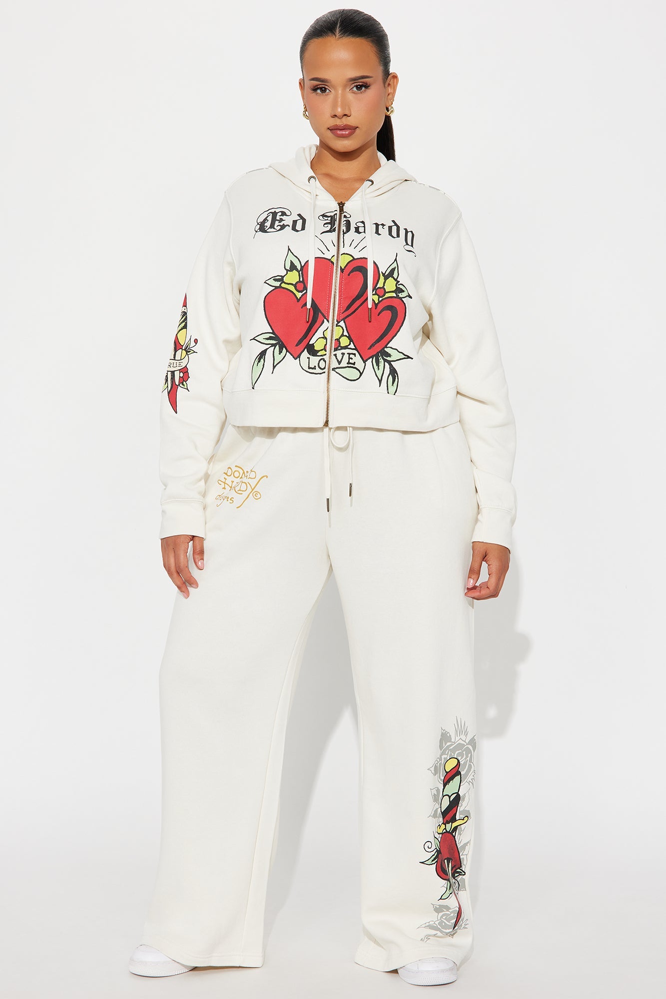 Ed Hardy Hearts Zip Front Hoodie - Stone