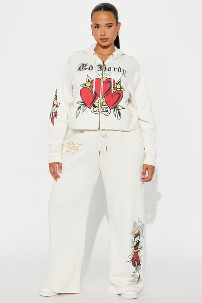 Ed Hardy Hearts Zip Front Hoodie - Stone