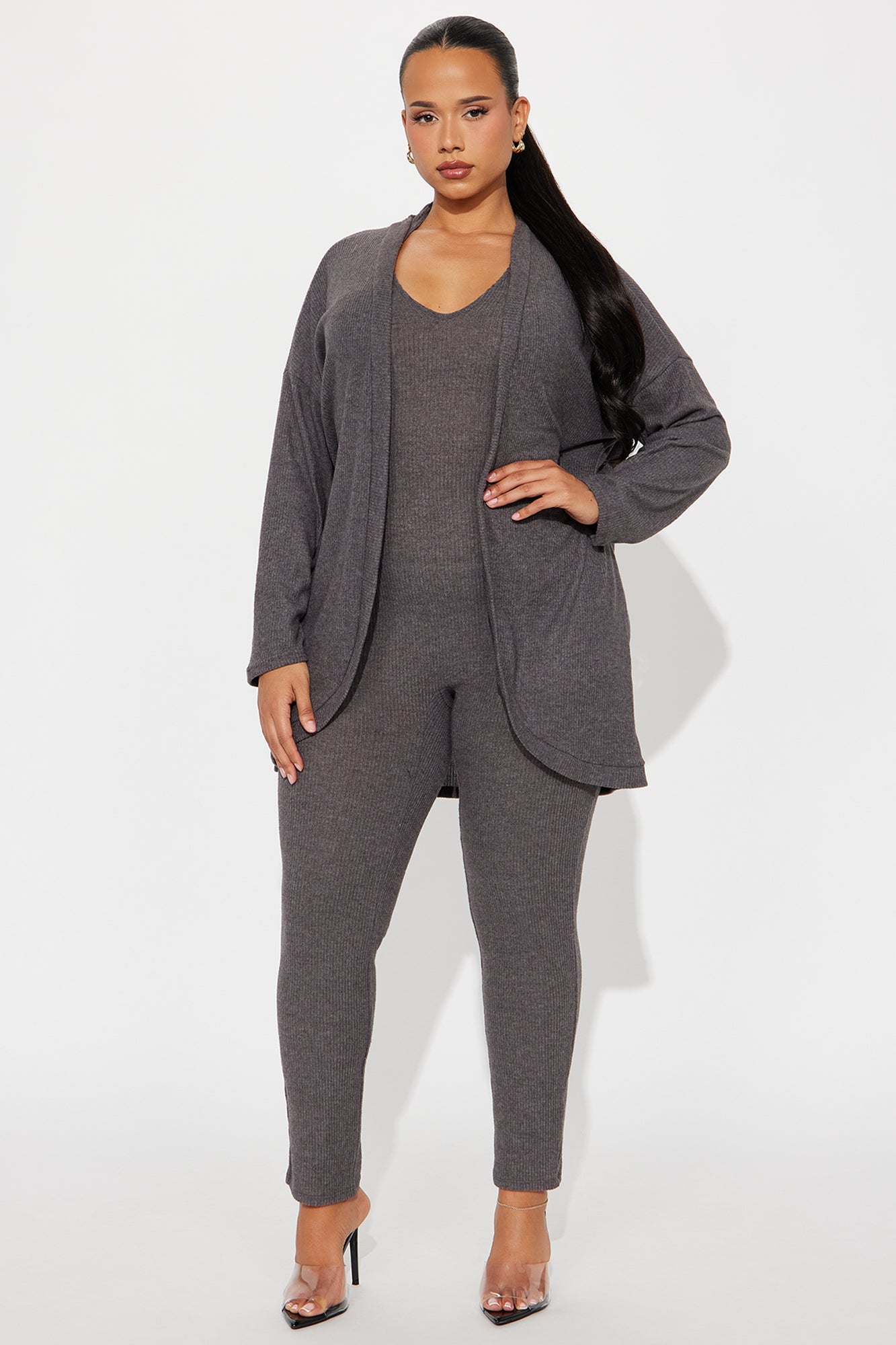 Shana Ribbed 2 Piece Jumpsuit - Charcoal
