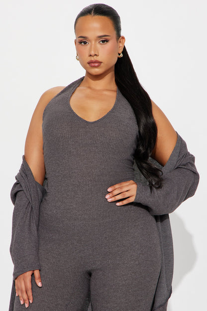Shana Ribbed 2 Piece Jumpsuit - Charcoal