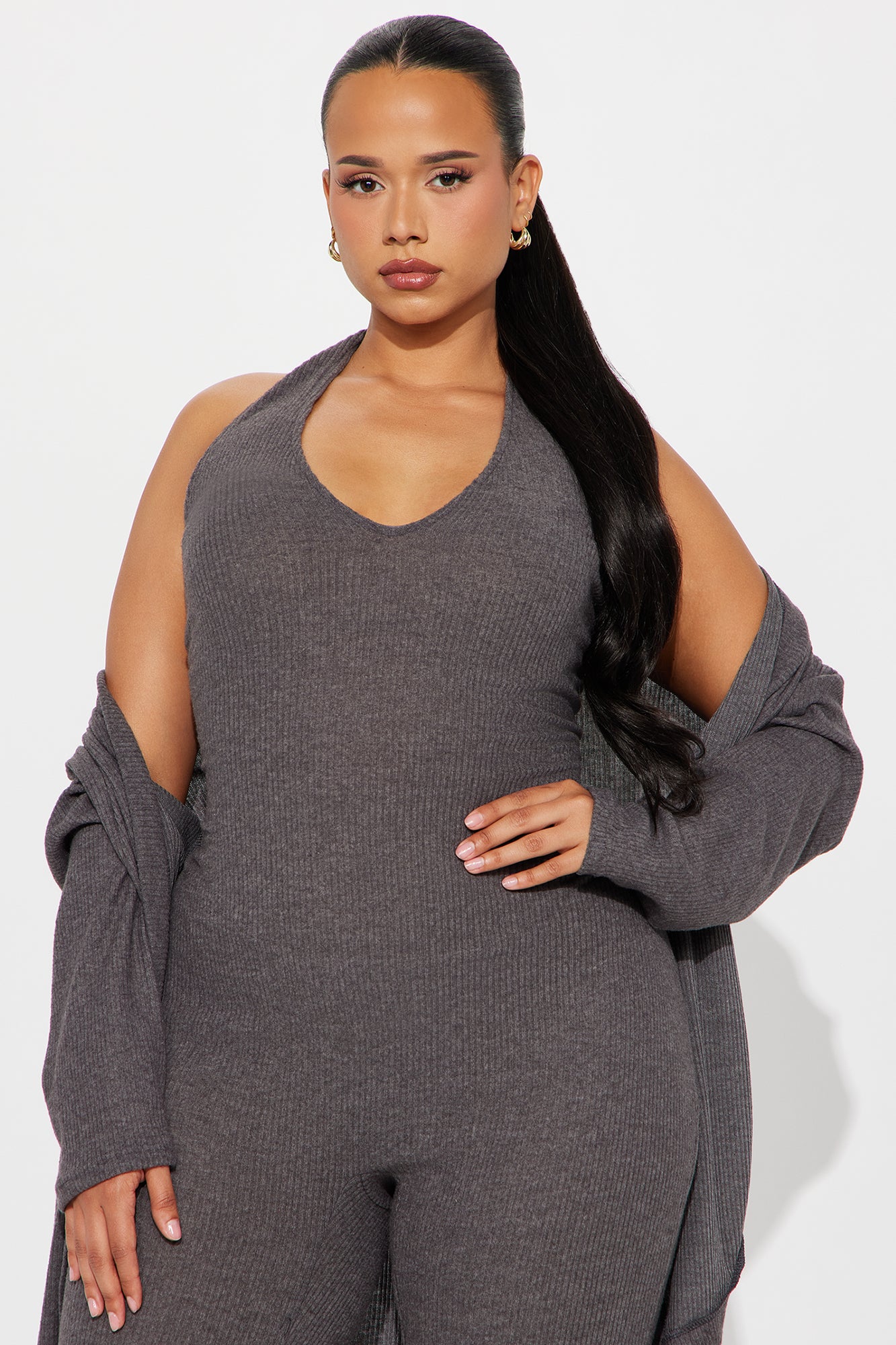 Shana Ribbed 2 Piece Jumpsuit - Charcoal