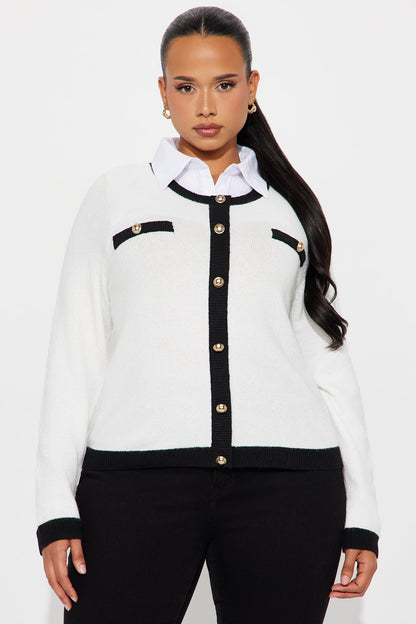 Golden Era Button Front Collared Cardigan - Ivory/combo