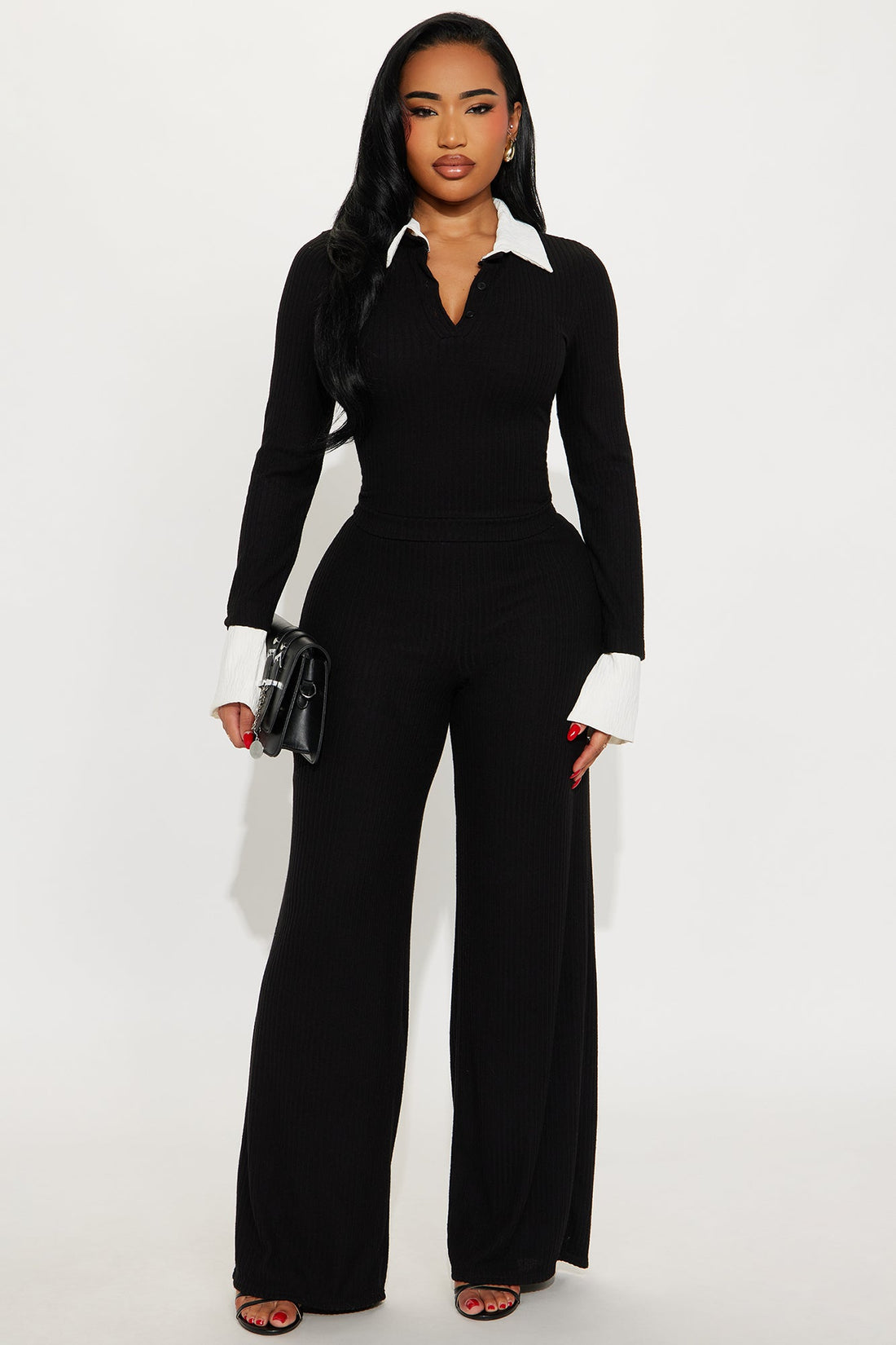 Emilia Ribbed Pant Set - Black