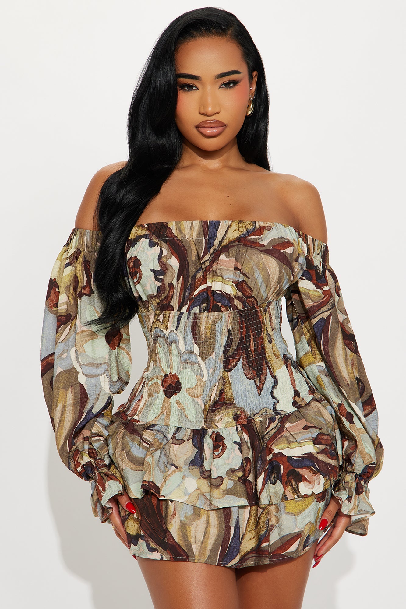 Grace Off Shoulder Floral Mini Dress - Blue/combo