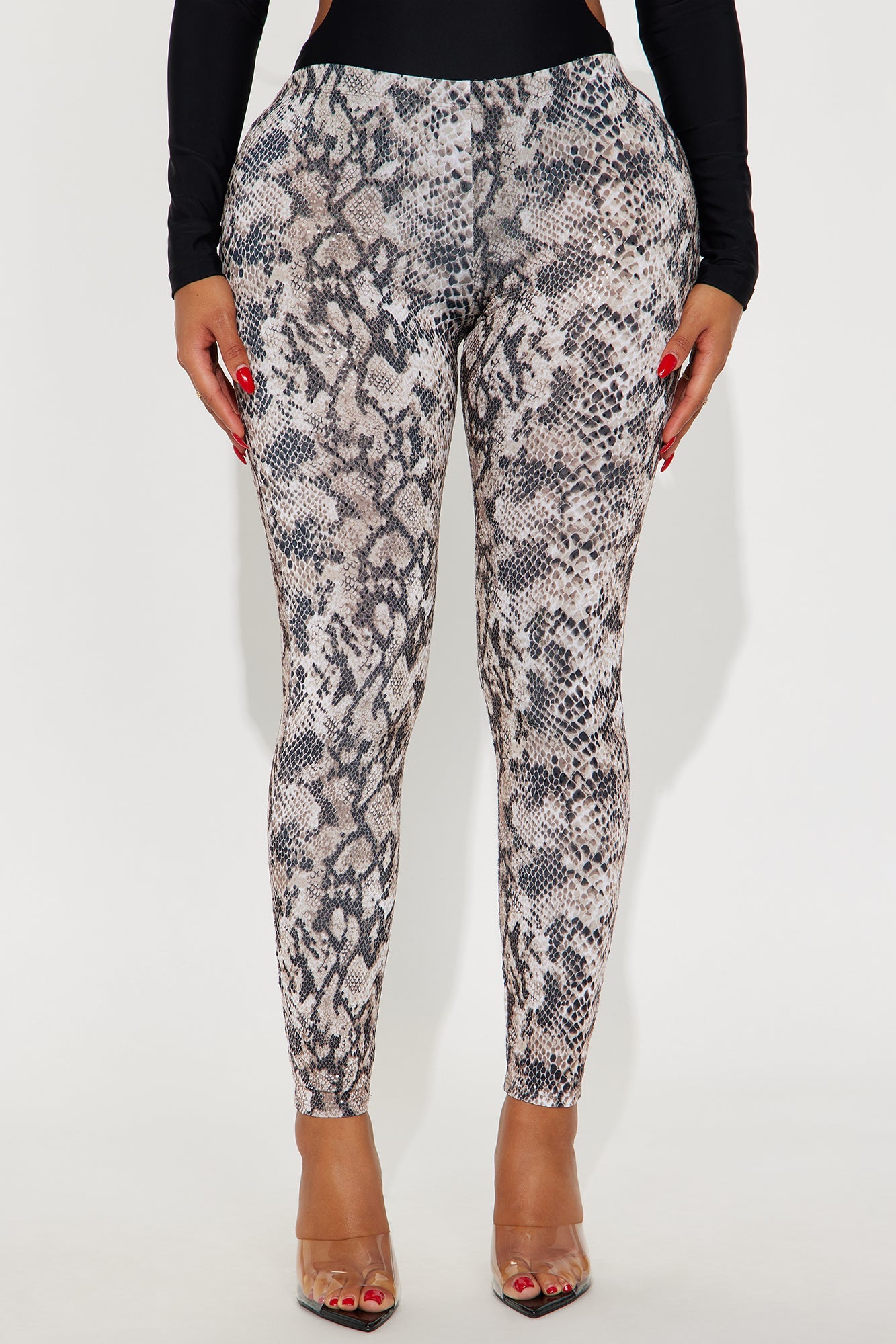 On The Sly Embossed Snake Skin Legging - Brown/combo
