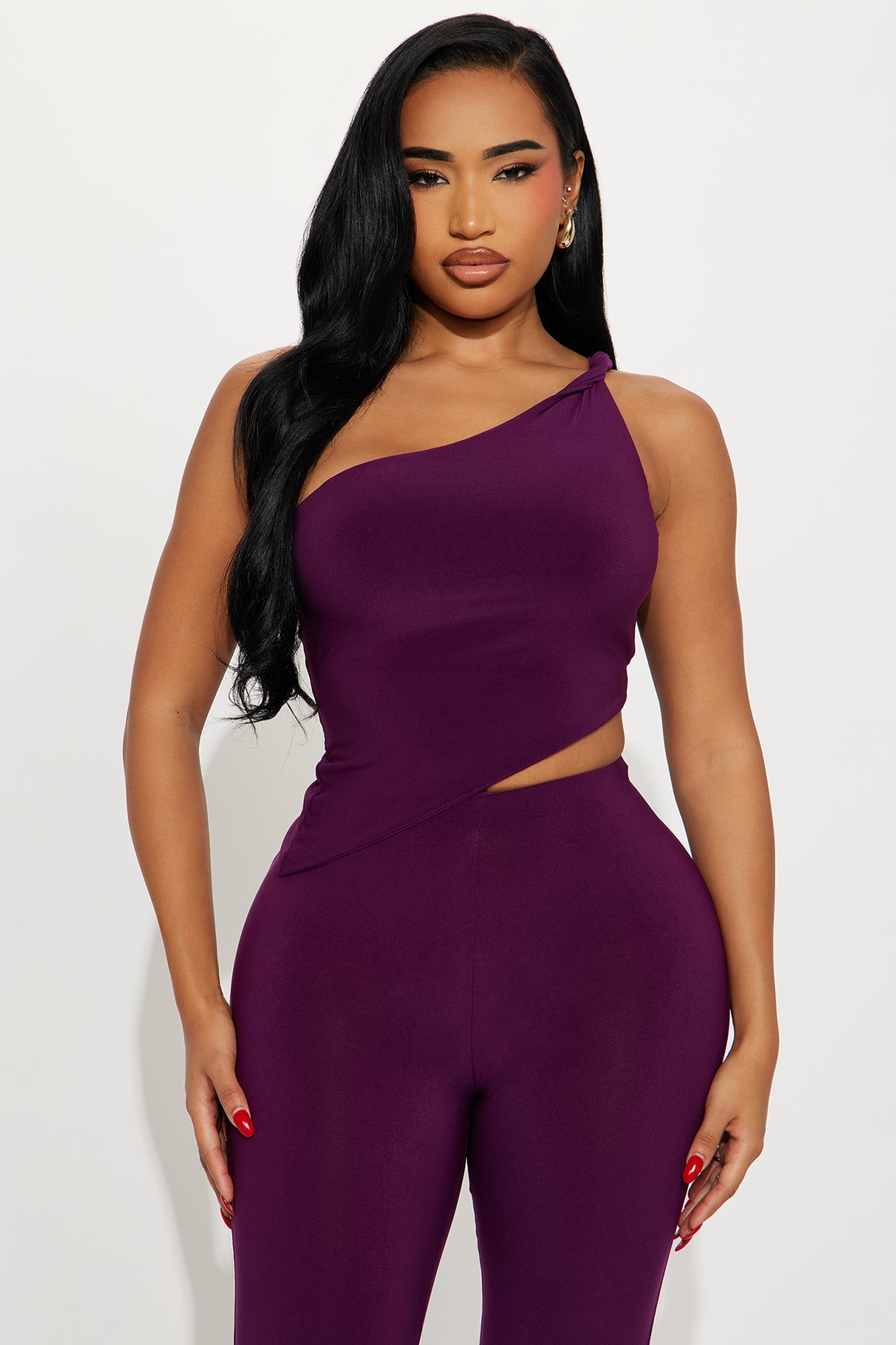 Lisa One Shoulder Pant Set - Plum
