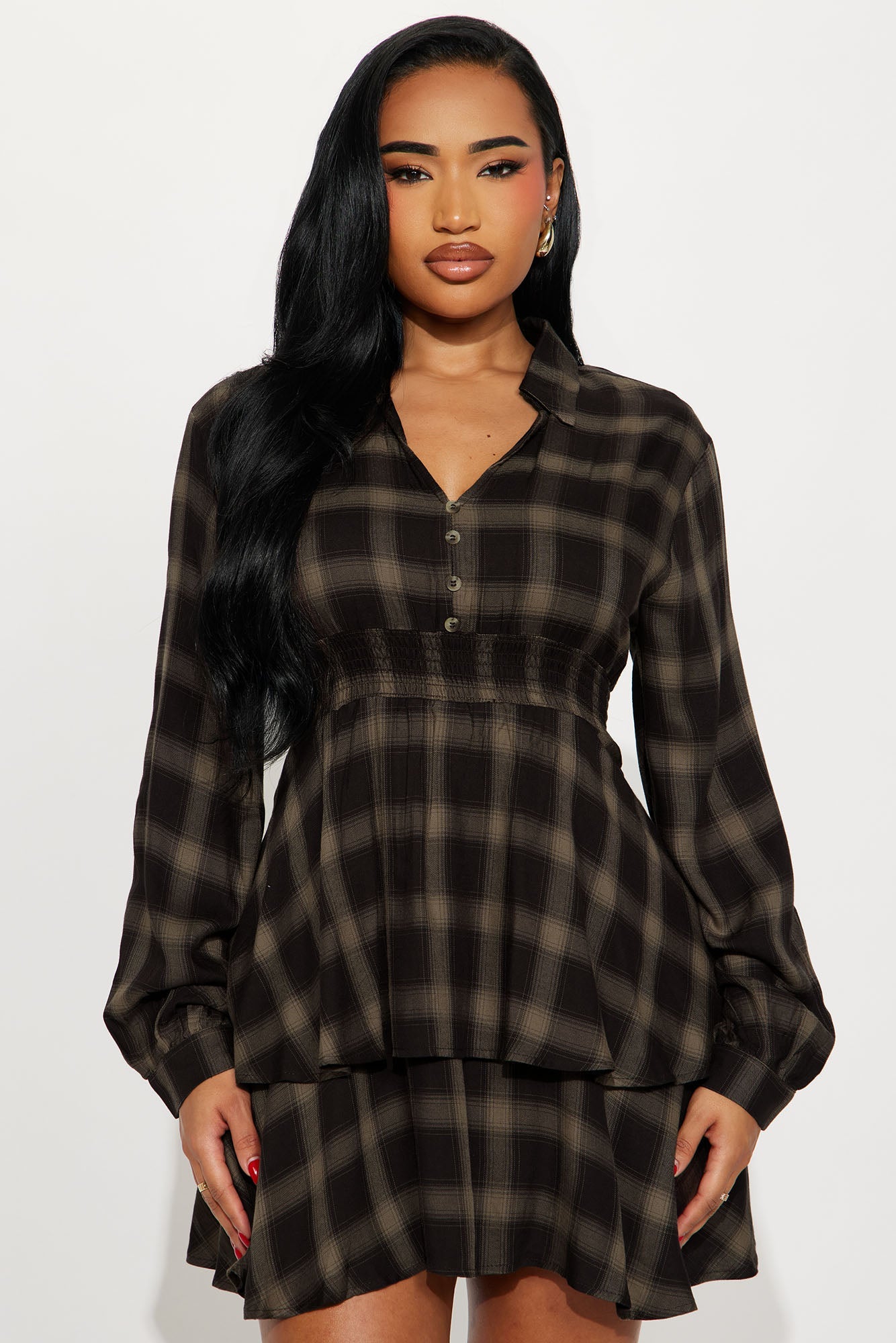 Mimmie Plaid Mini Dress - Brown
