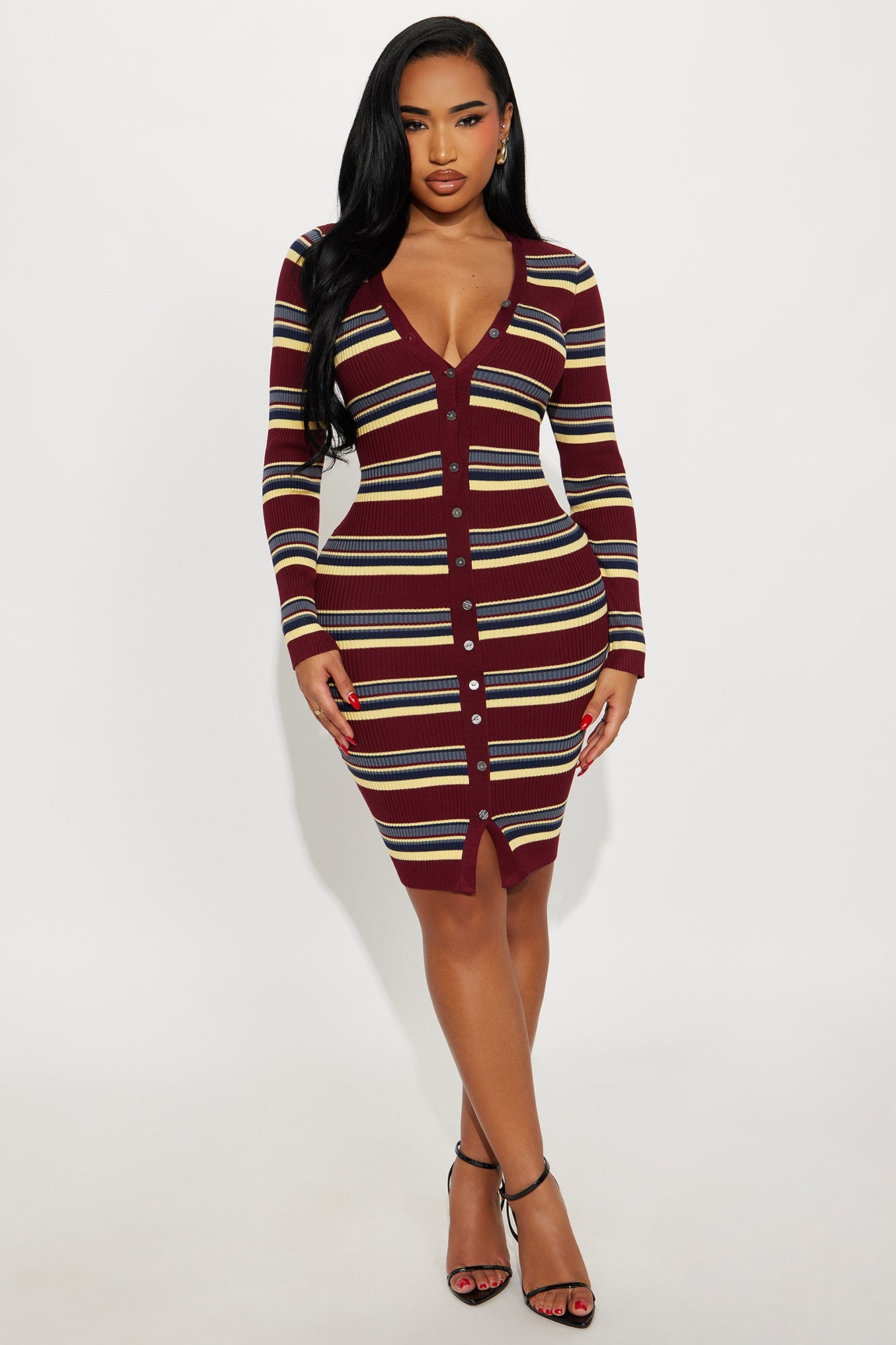 Noa Sweater Midi Dress - Burgundy/combo