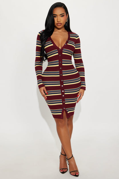 Noa Sweater Midi Dress - Burgundy/combo
