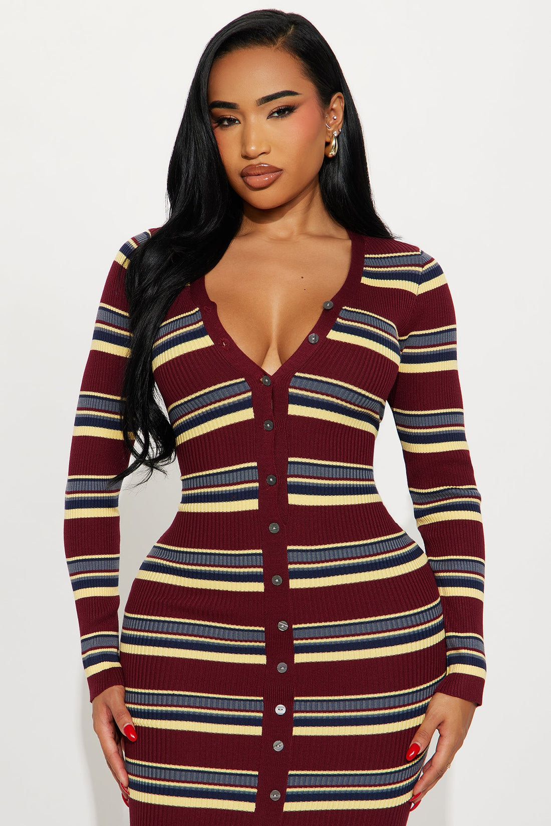 Noa Sweater Midi Dress - Burgundy/combo