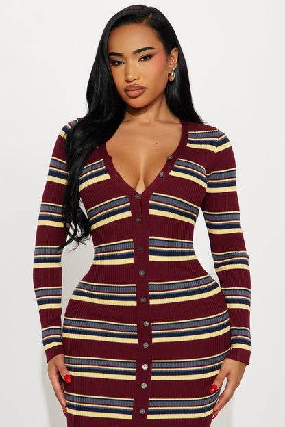 Noa Sweater Midi Dress - Burgundy/combo