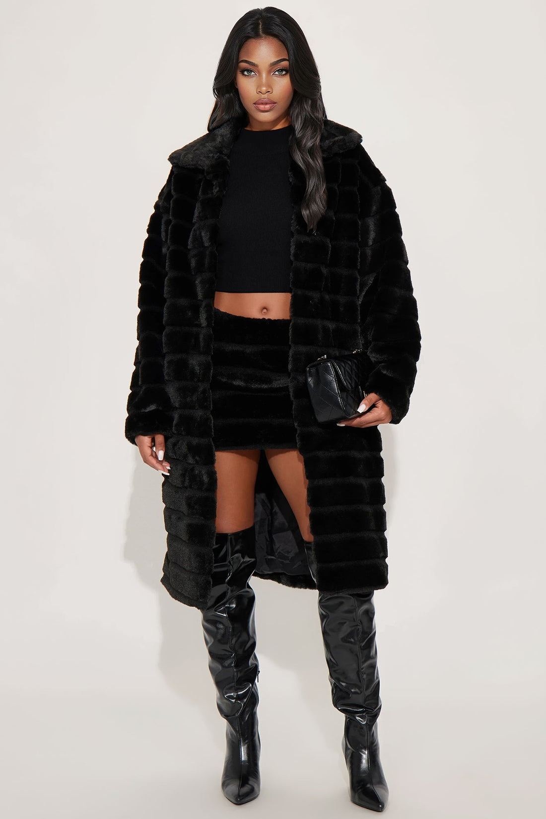Paloma Faux Fur Micro Mini Skirt - Black