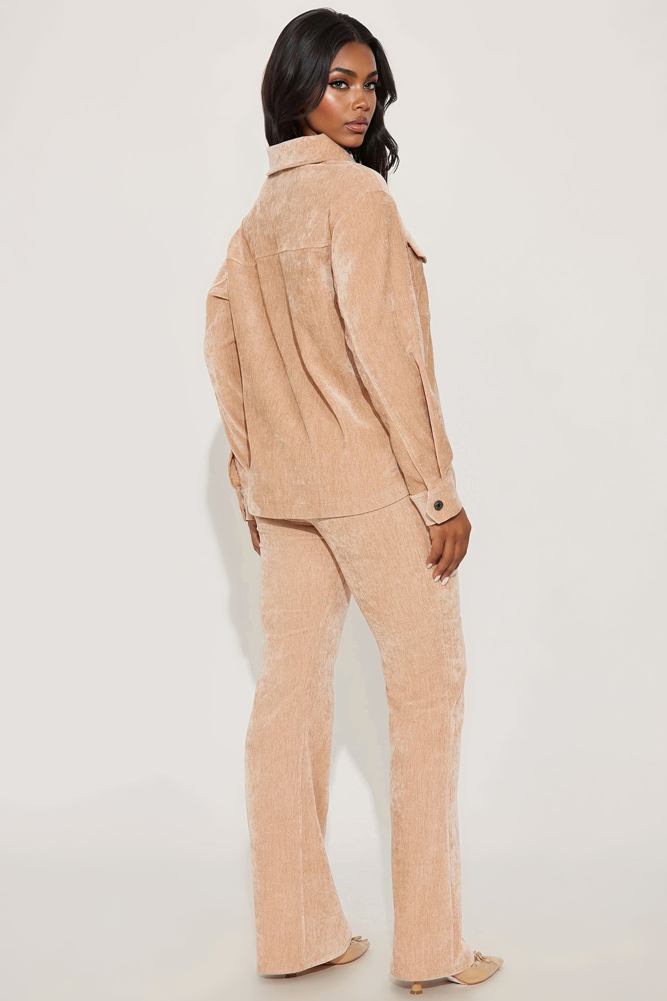 Corrina Velvet Shacket Pant Set - Taupe