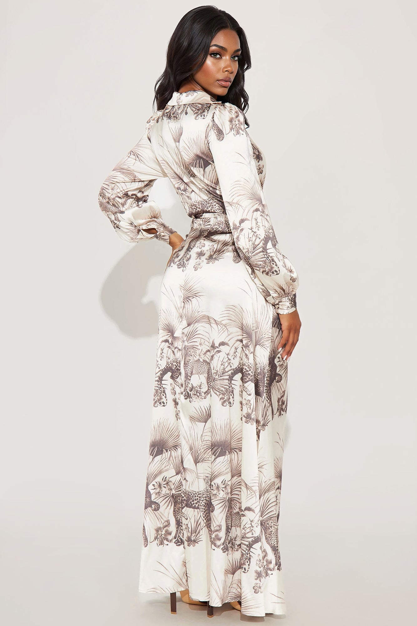 Moralyn Satin Maxi Dress - Mocha/combo
