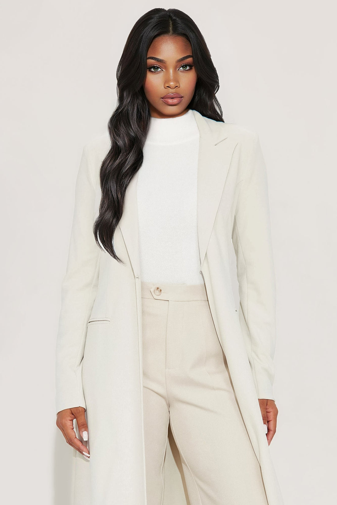 Feeling Regal Crepe Coat - Oatmeal