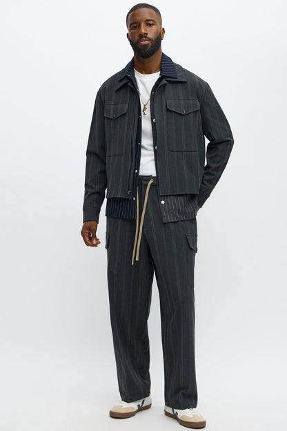 Relaxed Striped Suiting Bomber Jacket - Grey/combo