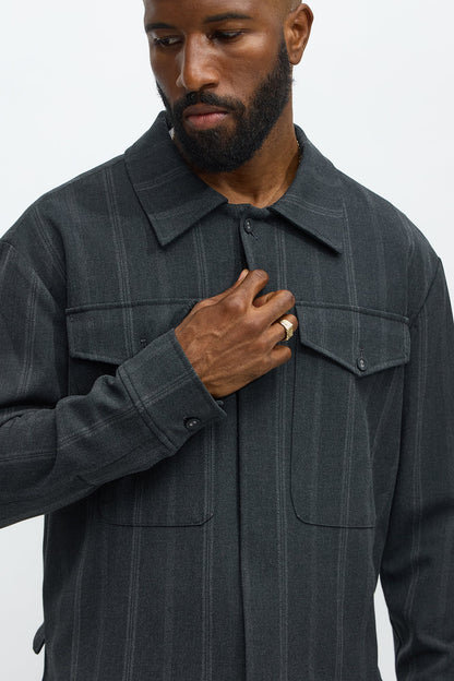 Relaxed Striped Suiting Bomber Jacket - Grey/combo