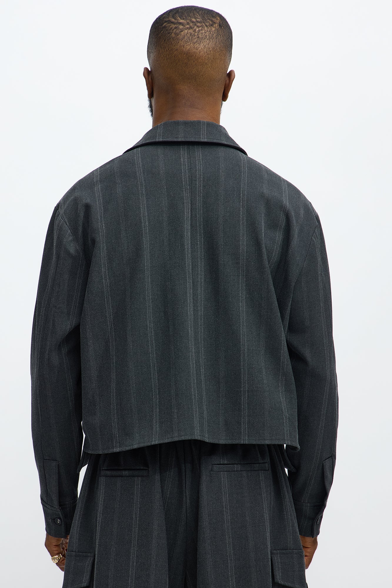 Relaxed Striped Suiting Bomber Jacket - Grey/combo