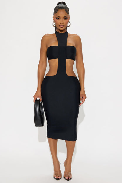Kaia Double Lined Midi Dress - Black