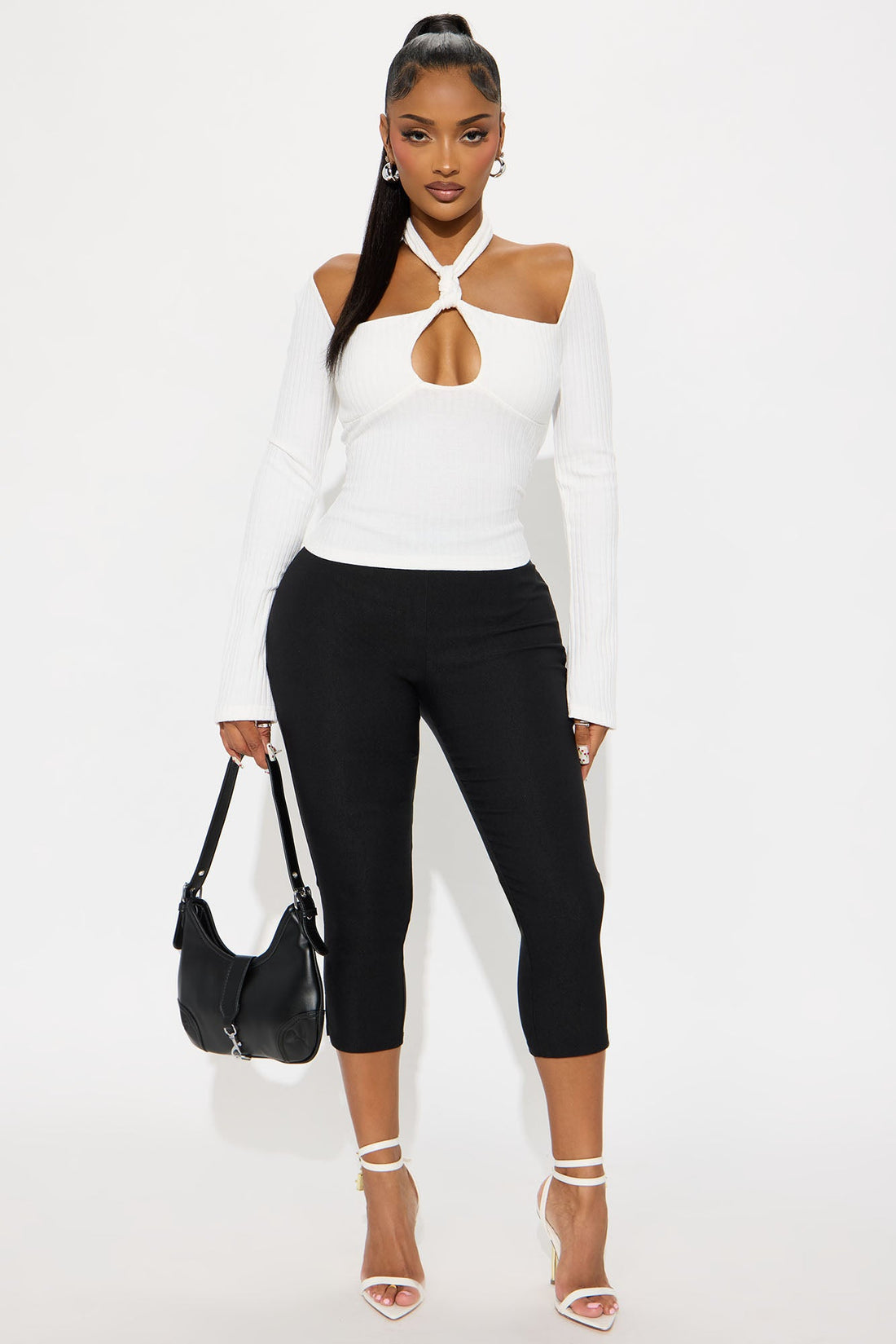 Safina Long Sleeve Ribbed Top - White