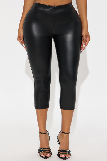 Personal Taste Faux Leather Capri Legging - Black