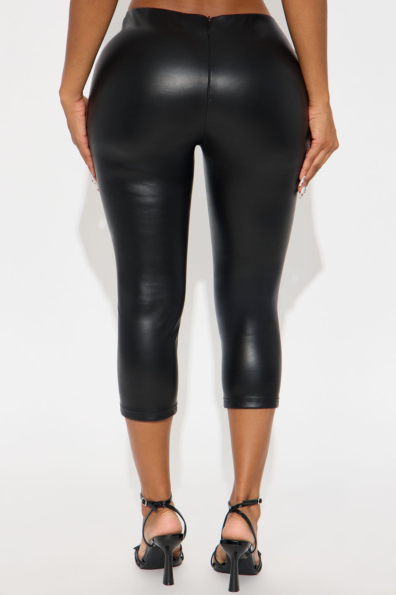 Personal Taste Faux Leather Capri Legging - Black