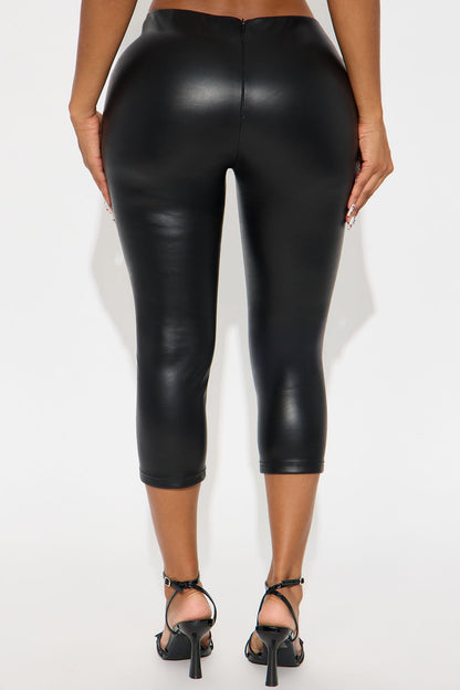Personal Taste Faux Leather Capri Legging - Black