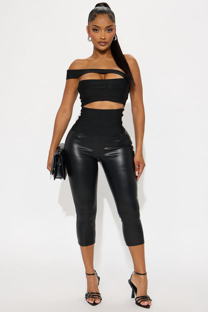 Personal Taste Faux Leather Capri Legging - Black