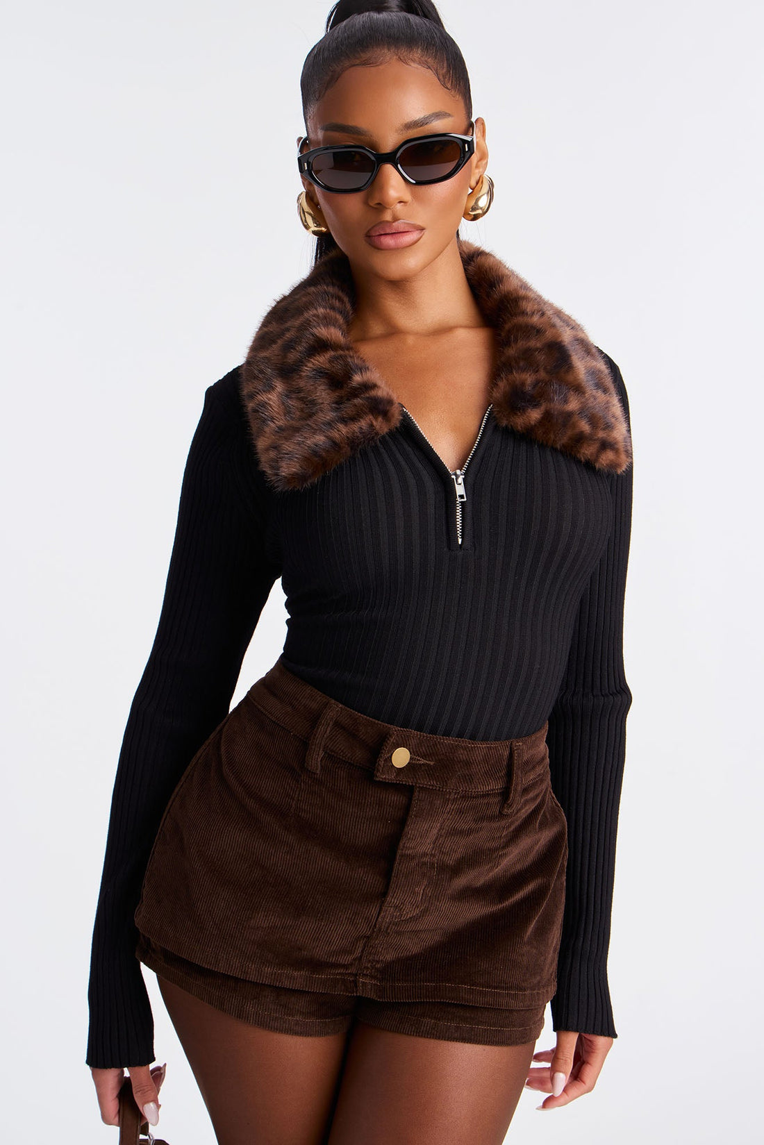 Anyone But You Leopard Faux Fur Sweater - Black/combo