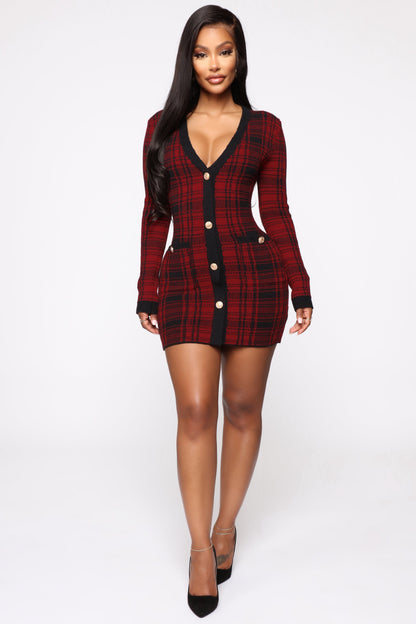 Power Hour Plaid Mini Dress - Red/Black