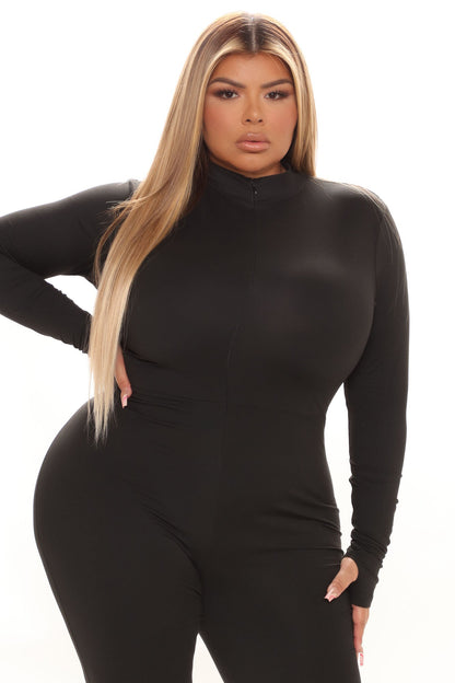 Houston Hottie Thumbhole Jumpsuit - Black