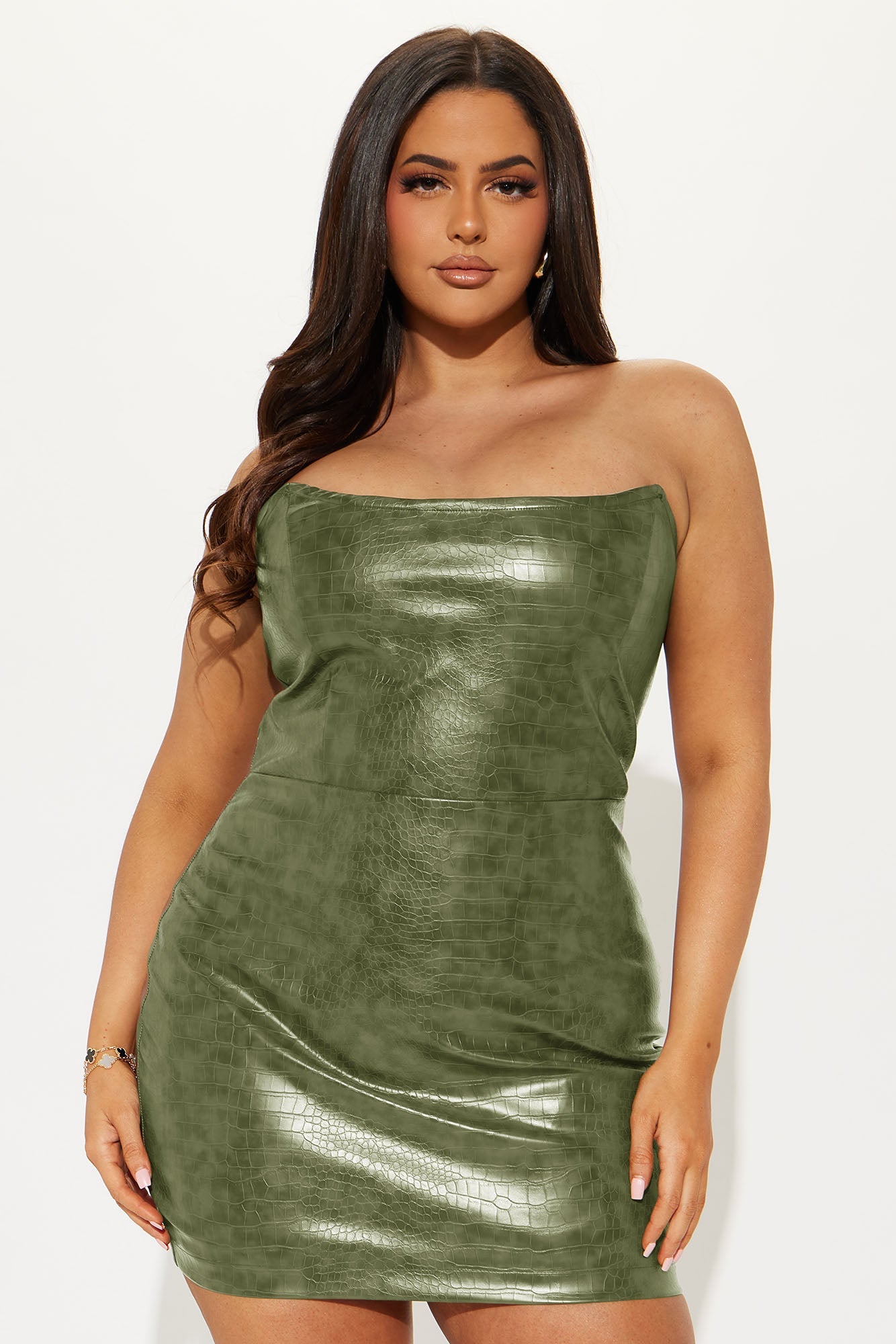 Hit The Gas Faux Leather Trench and Mini Dress Set - Olive