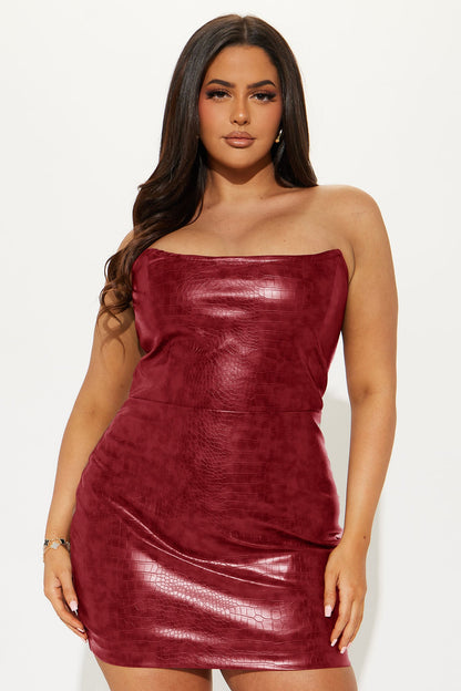 Hit The Gas Faux Leather Trench and Mini Dress Set - Wine