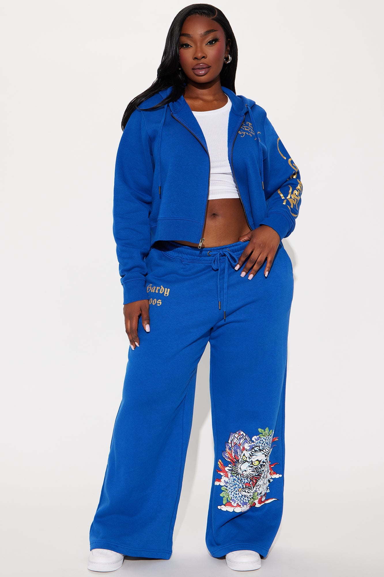 Tiger Lotus Ed Hardy Zip Front Hoodie - CobaltBlue