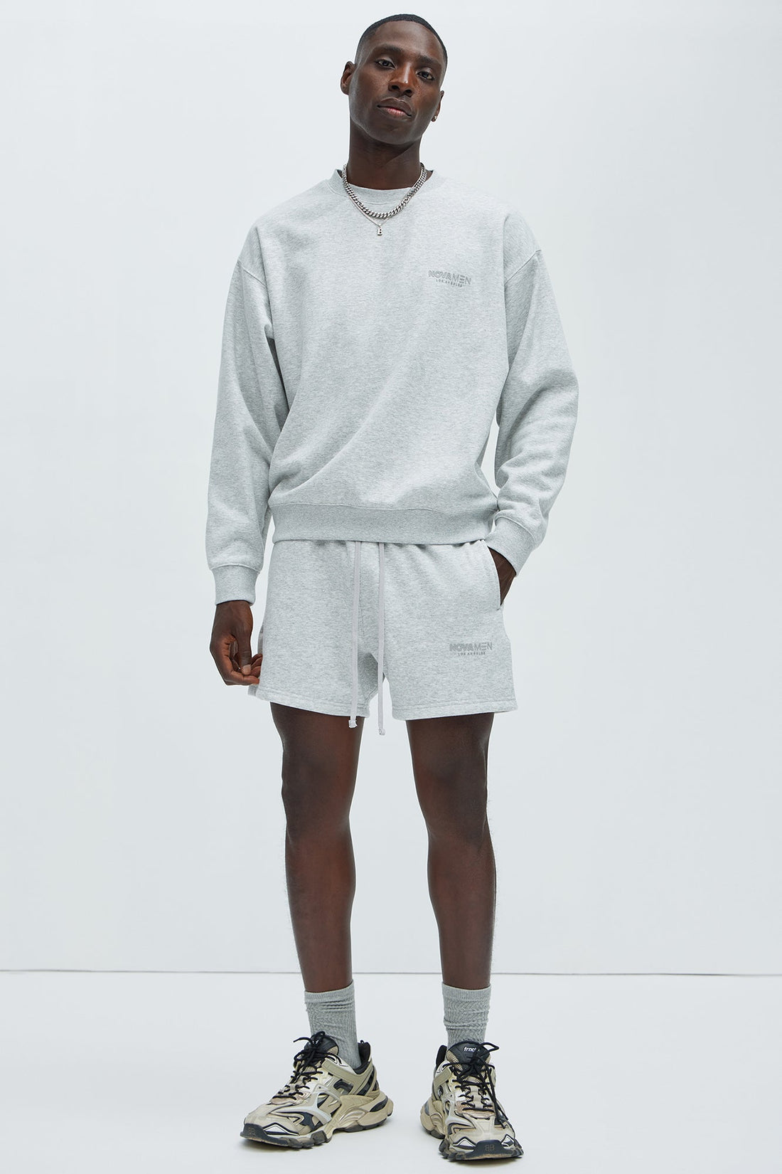 Tyson Novamen Oversize Heavyweight Sweat Shorts - Heather Grey