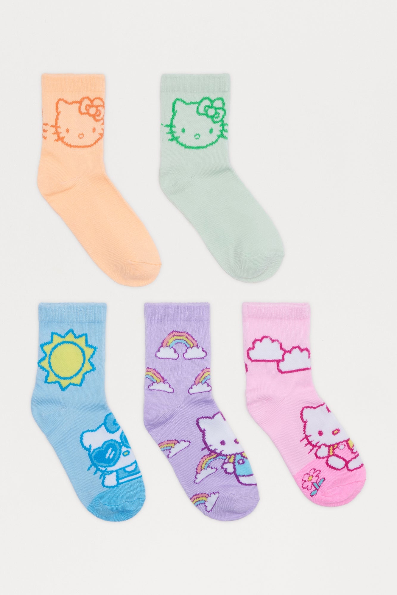 Mini Hello Kitty Hello Springtime Mid Crew Socks 5 Pack - Red/combo