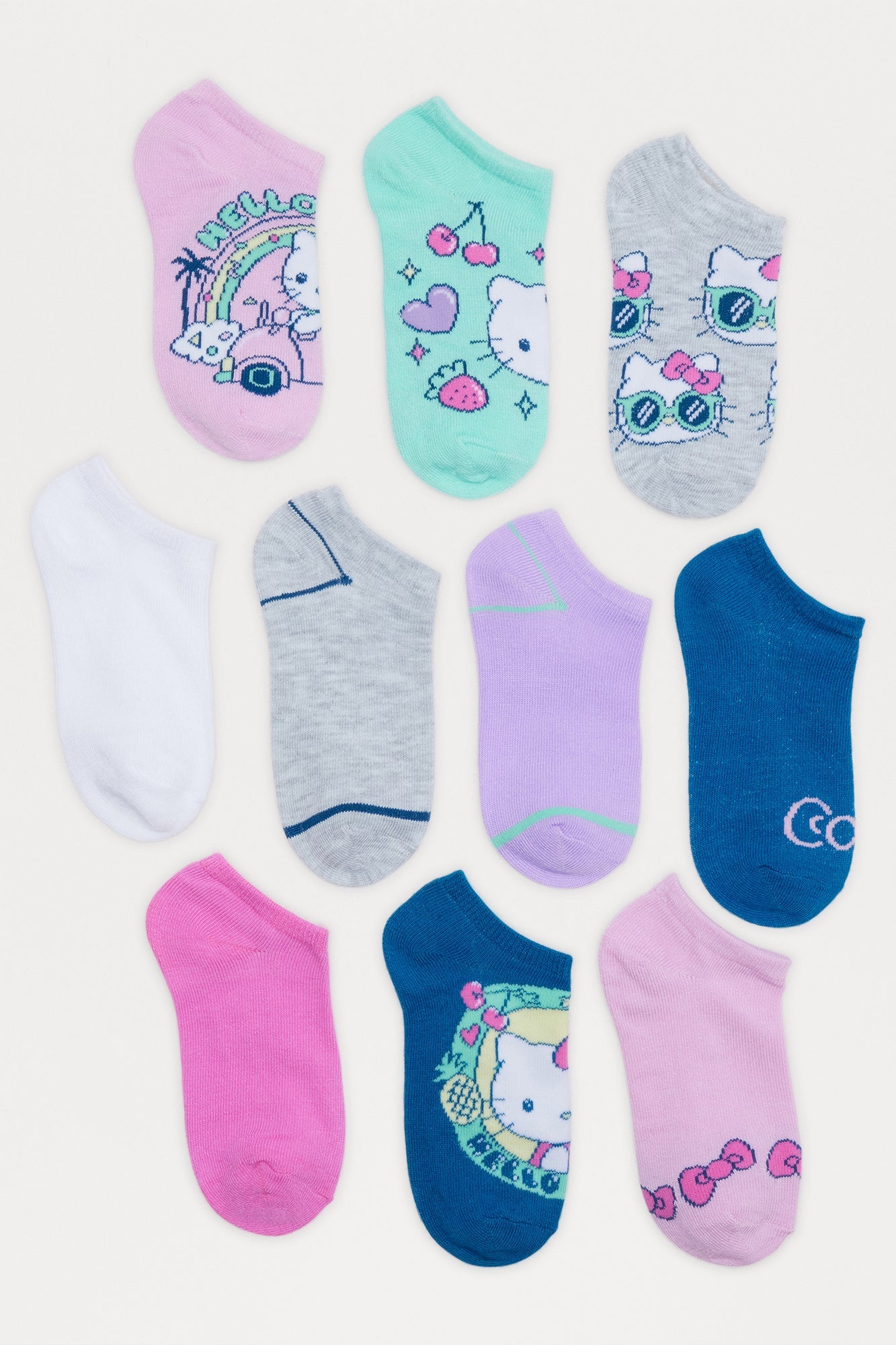 Mini Hello Kitty Lovely Day No Show Socks 10 Pack - Pink/combo