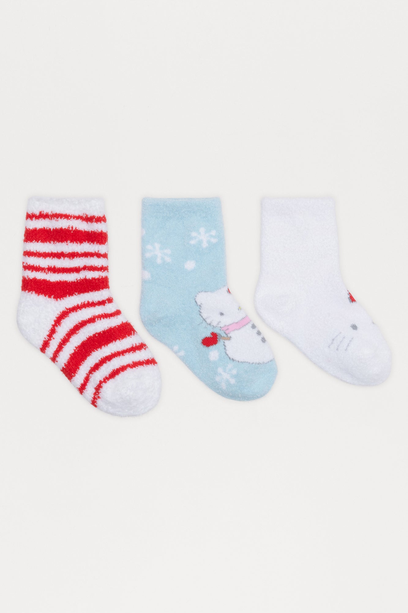 Mini Hello Kitty Christmas Fuzzy Crew Socks 3 Pack - Blue/combo