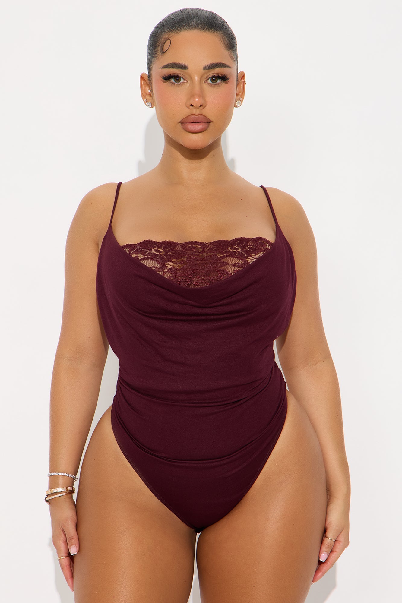 Flirty Feels Lace Detail Bodysuit - Burgundy