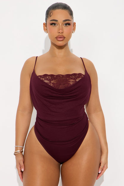 Flirty Feels Lace Detail Bodysuit - Burgundy