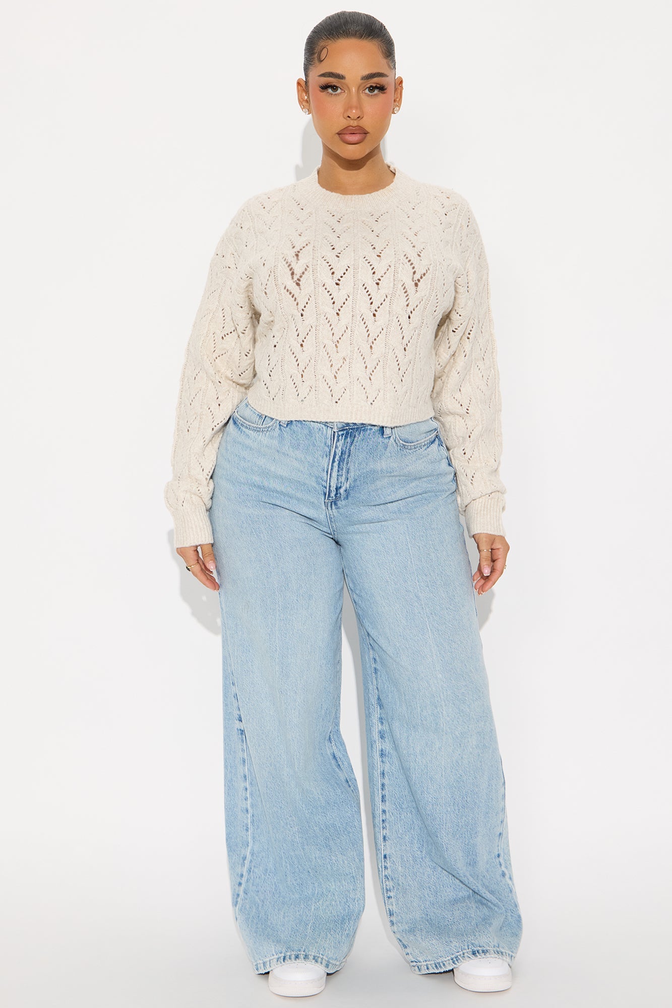 Brunch Girly Pointelle Sweater - Oatmeal