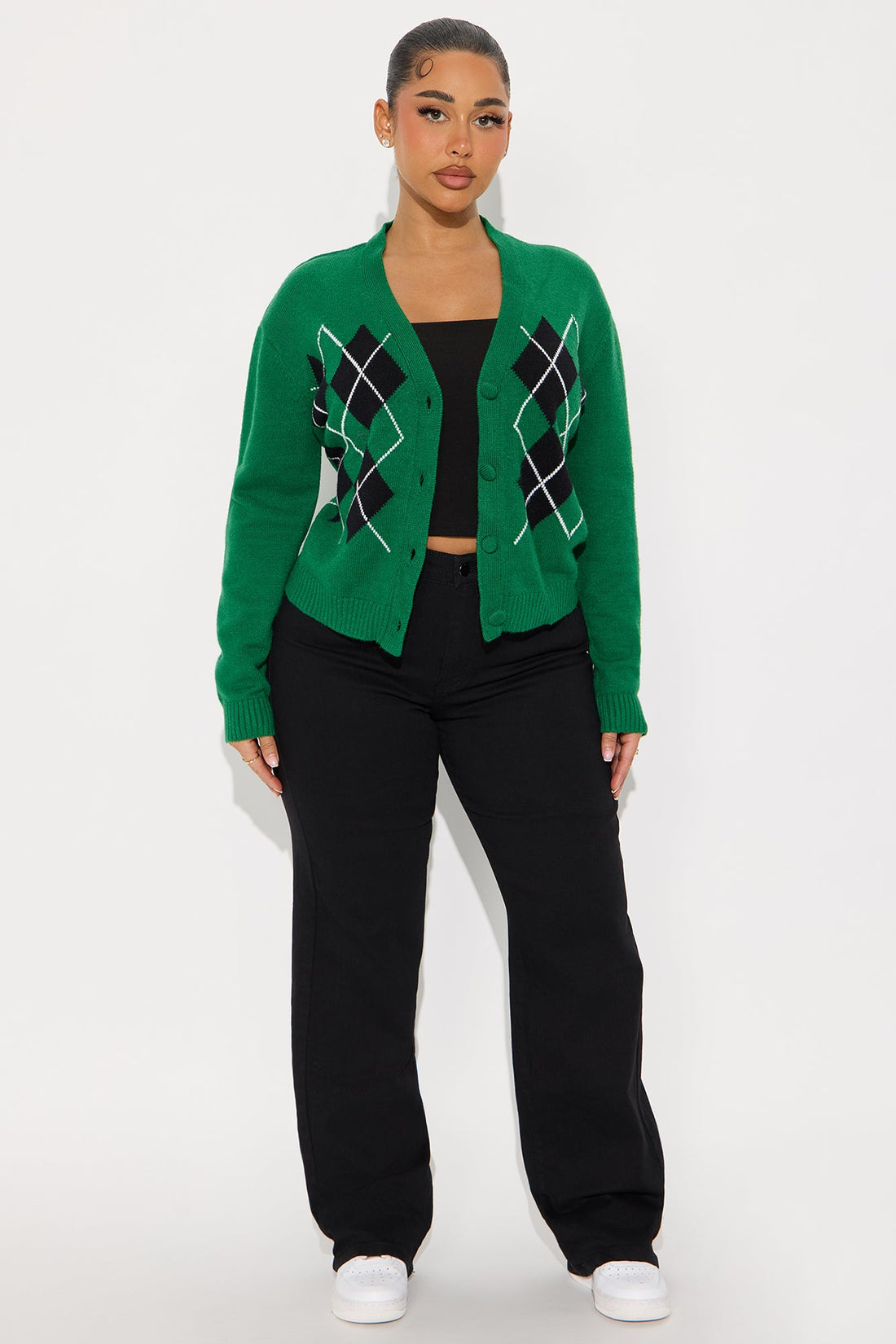 The Perfect Argyle Cardigan - Green/combo