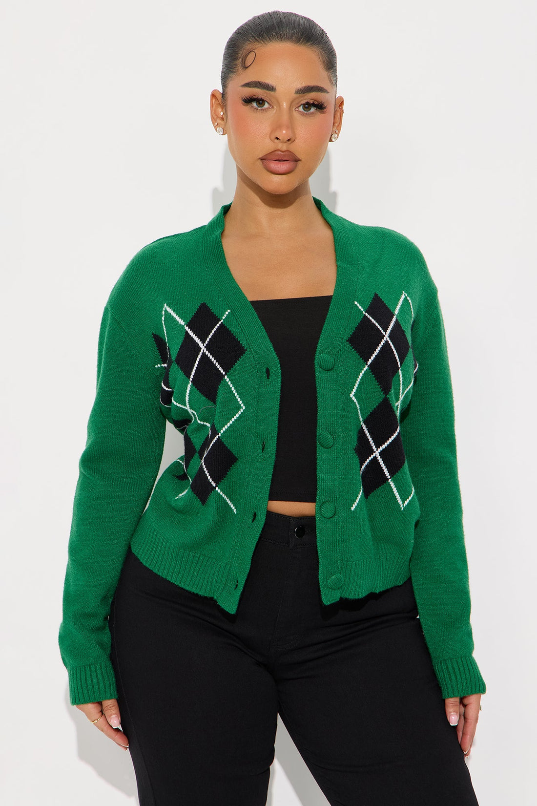 The Perfect Argyle Cardigan - Green/combo