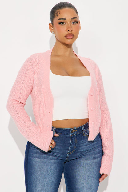 Country Girl Cable Knit Cardigan - Pink
